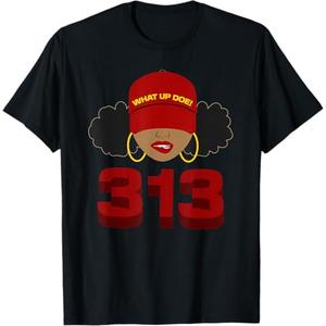 Detroit 313 Area Code What Up Doe Black Woman TShirt, XXL