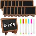 Temlum 15 Pcs Mini Chalkboard Sign with 6 Color Chalk Markers, 2.9 x 3.9 Wooden Blackboard Reusable Small Chalkboards for Food, Buffet, Parties, Message Boards, Table Numbers (Rectangular)