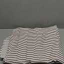 Awellife Farmhouse Beige Shower Curtain Button Linen Textured Woven Fabric, Pleated Beige Stripe, Country Style, 72x72 Inch