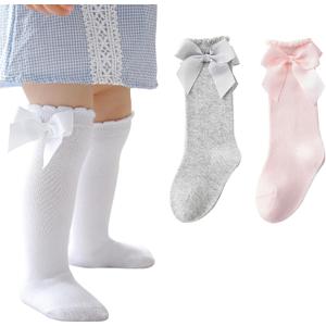 Baby Girls Socks Knee High Socks With Bow Infants Toddlers Stockings School Uniform Dress Socks