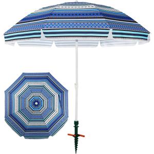 7ft Heavy Duty HIGH Wind Beach Umbrella with sand anchor & Tilt pole Sun Shelter, UV 50+ Protection Outdoor Sunshade Umbrella with Carry Bag for Patio Garden Beach Pool Backyard