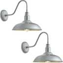 10in. Dome Outdoor Gooseneck Barn Light, 2 Pack Galvanized Steel Exterior Gooseneck Lighting Fixture with Wall Mount Farmhouse Style Outside Barn Door Wall Sconce, Waterproof, LM2201-SV-2P