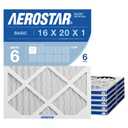 Aerostar 16x20x1 MERV 6 Air Filter, 6 Count, ACTUAL SIZE (15.50 x 19.50 x 0.75 ), HVAC, Air Conditioning & Furnace Filter for Dust, Lint & Pollen Control (MPR 300 / FPR 3), Made in USA