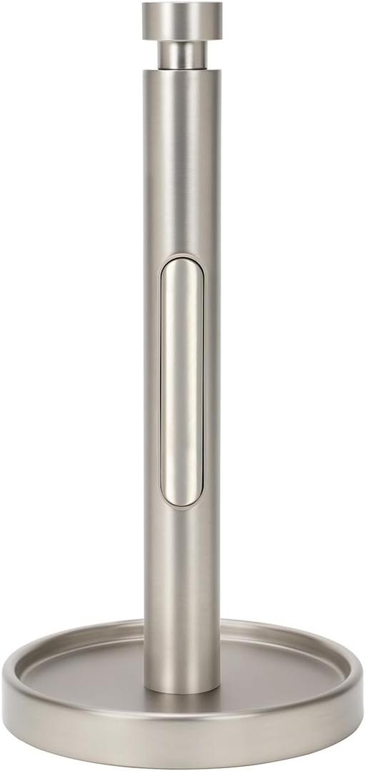 Ivilon Countertop Paper Towel Holder - Weighted Heavy Duty Steel Stand with Non-Slip Base for a Steady One-Handed One Sheet Tear - Fits All Rolls - Brushed Nickel