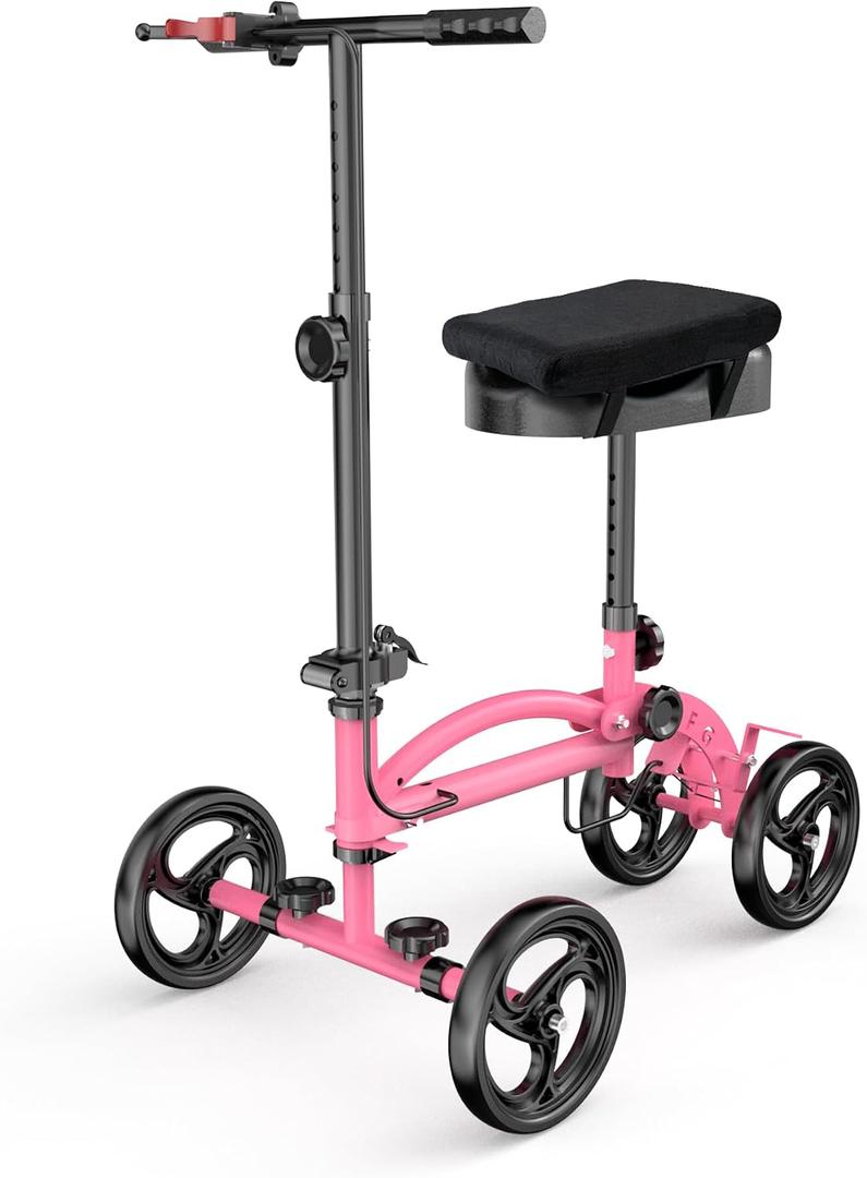 Knee Scooter Foldable Leg Scooter for Adults for Foot Surgery Knee Walker for Ankle Foot Sugery Crutch Alternative Pink