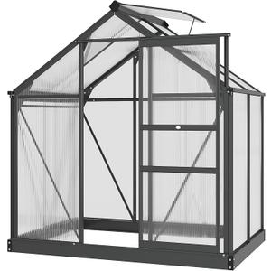 Outsunny 6' x 4' Greenhouse for Outdoors, Polycarbonate Greenhouse with Rain Gutter and Roof Vent, Aluminum Walk-in Green Houses for Outside for Patio Backyard Garden, Gray (74.75" x 52" x 79.25")