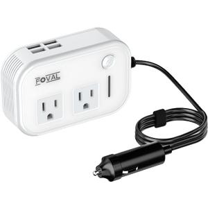 200W Car Power Inverter, FOVAL 12V DC to 110V AC Car Inverte with 4 USB Ports Car Outlet Adapter, Power Inverter for Vehicles, Car Plug Adapter Outlet for Laptop Computer Charger (White)