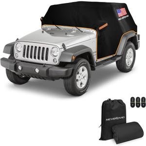 Wrangler Cab Cover for 2007-2025 Jeep Wrangler JK JKU JL JLU 4 Door,NEVERLAND Half Car Cover Waterproof Oxford with Reflective Strip,Sun Snowproof Cab Car Cover Black