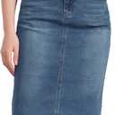 Allegra K Women's Casual Jean Skirt High Waist Back Slit Stretch Denim Skirts (Blue)