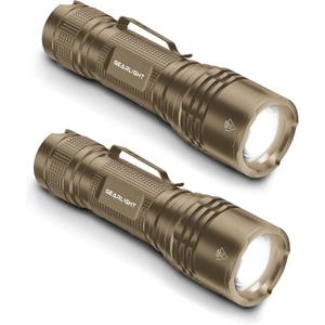 GearLight TAC LED Flashlight Pack - 2 Super Bright, Compact Tactical Flashlights with High Lumens for Outdoor Activity & Emergency Use - Gifts for Men & Women - Desert Tan