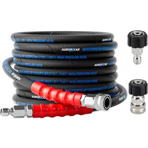 3/8'' Pressure Washer Hose 25FT, Kink Resistant High Tensile Wire Braided Power Washer Hose for Hot and Cold Water with 2 Pcs M22-14mm 3/8" Quick Connect Kit, 5200PSI Commercial Industrial Grade