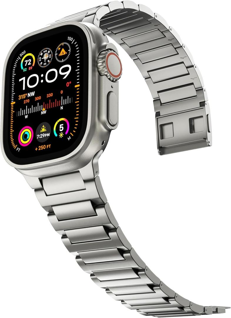 LULULOOK Luxury Band for Apple Watch Ultra 2/Ultra, Grade 4 Pure Titanium Band for iWatch 49MM with Magnetic Buckle, Super DLC Scratch Resistant - Size & Color Match Titanium Bracelet for Men
