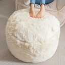 HIGOGOGO Round Stuffed Pouf Ottoman, Long Faux Fur Poufs with Foam Chunk Filling, Fluffy and Furry Pouf Foot Stool Storage Ottoman, 26 X 18 Floor Poufs Foot Rest for Living Room, White (Beige)