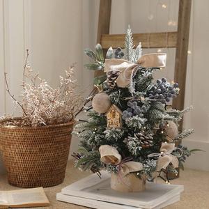 Small Tabletop Christmas Tree with Lights Warm Wooden Base for Xmas Tabletop Christmas Tree for Holiday Home Decoration (Blue)