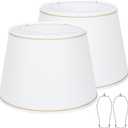 Large White Lamp Shades Set of 2, 12"Top x 16"Bottom x 11"High, Natural Linen Hand Crafted, Drum Lampshades for Floor Lamps Table Lamps, Spider, Harp Holders Included, Easy Assembly Required