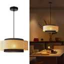 Rattan Pendant Lights Bamboo Light Fixture Boho Pendant Light Wicker Hanging Light Fixture Woven Basket Shade Farmhouse Rattan Chandelier for Kitchen Living Room Dining Room Bedroom