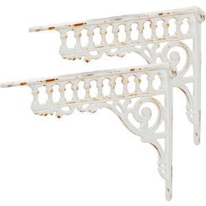 Sungmor 10.6 Inch Cast Iron White Brackets for Shelves, 2PC Vintage Metal Decorative Angle Support Doorway Bracket, Heavy Duty Victorian Shelves Corbels, Wall Mounted Floating Shelf Bracket