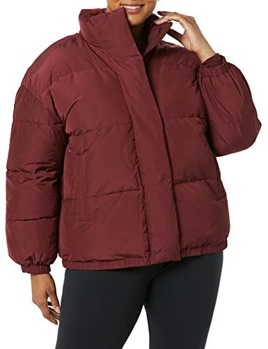 Amazon Essentials Women's Relaxed-Fit Mock-Neck Short Puffer Jacket  (Previously Daily Ritual), Dark Burgundy, 2X