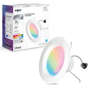 Feit Electric Smart Recessed Downlights, 5-6 Inch, Wi-Fi LED, Dimmable Color-Changing, 1000 Lumens, 11.1W (75W Equivalent), Voice & App Control, Daylight to Soft White, 50,000 Hour Lifespan
