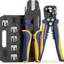 Haisstronica 8PCS Rapid Replace Ratchet Crimping Tool Set with Pressure Regulating, Automatic Wire Stripper Heat Shrink, Non-Insulated, Open Barrel, Solar, Ferrule Connectors