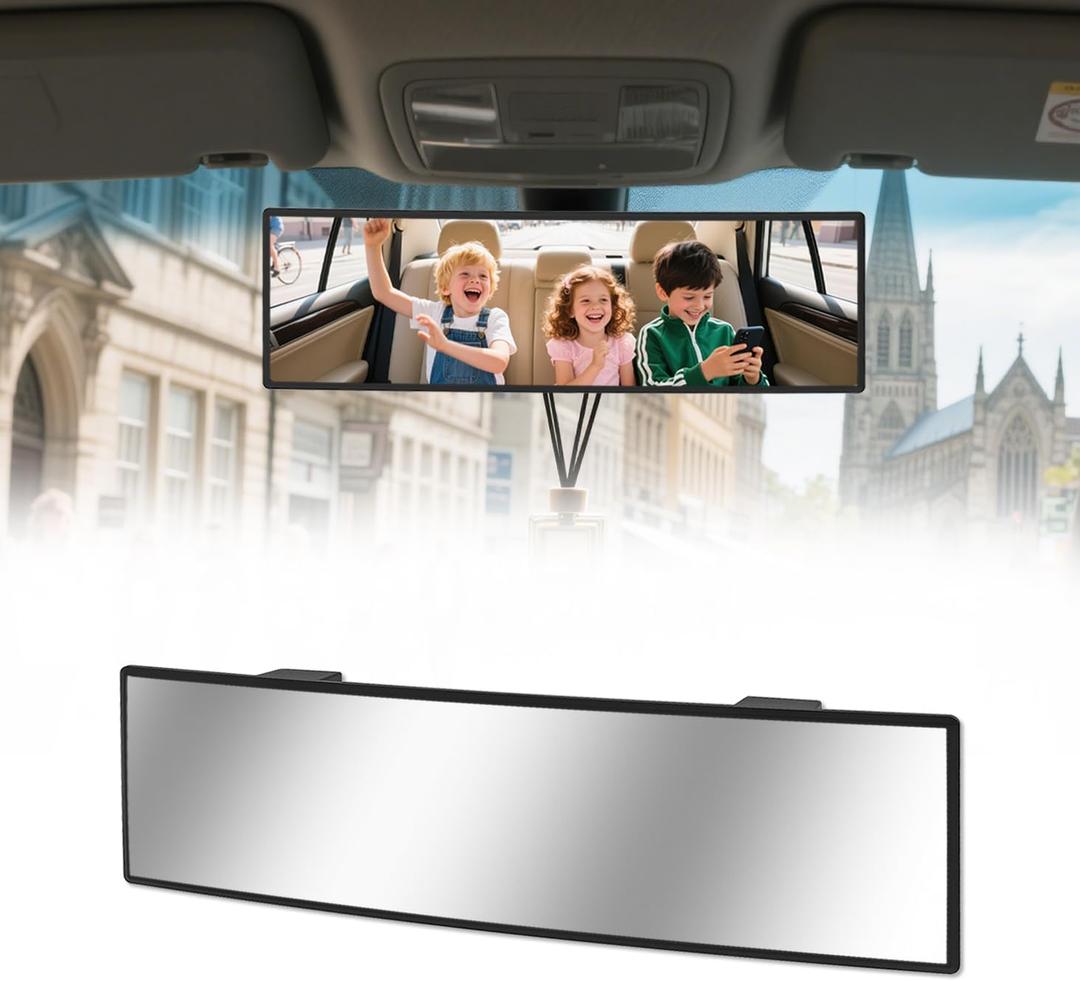 Rear View Mirror, Chrome Anti-glare Panoramic Rear Mirrors Universal 10 Inch Convex Car Interior Clip on Extra Big Wide Angle Rearview Mirror Extender to Reduce Blind Spot for Car SUV