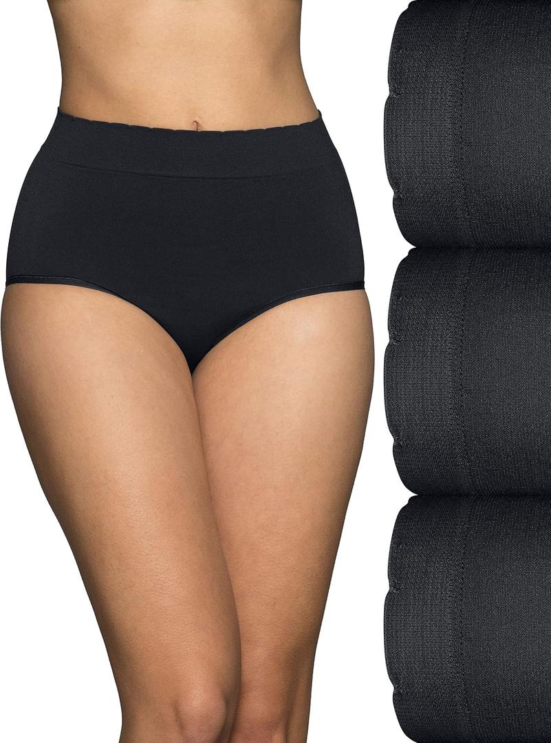Vanity Fair womens Seamless Underwear, Light Smoothing, No Pinch No Show (6, Brief - 3 Pack - Black/Black/Black)