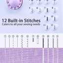 Sewing Machine for Beginners,Portable Sewing Machine with 12 Built-in Stitches,2 Speed(High-Low Speeds),2 Power Supply Method,20 Pcs Fabric and 32 Pcs Sewing Threads Kit,- (White and Purple)