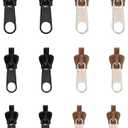 12pcs Fix Zip Puller, Zipper Fixer Detachable Zipper Repair Kit, Instant Zipper Tabs Pull Replacement Slider for Jacket Coat Luggage Backpack (Black, Coffee) 7 Pack