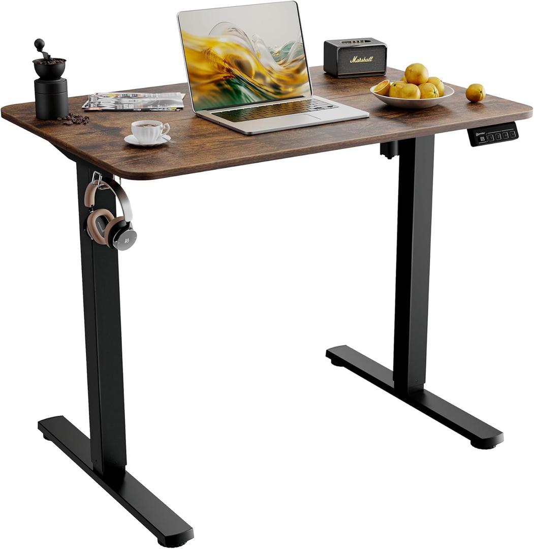 35" Electric Standing Desk, Adjustable Height, Sit Stand Up Desk for Home Office & Computer Workstations, Memory Controller, Rustic Brown