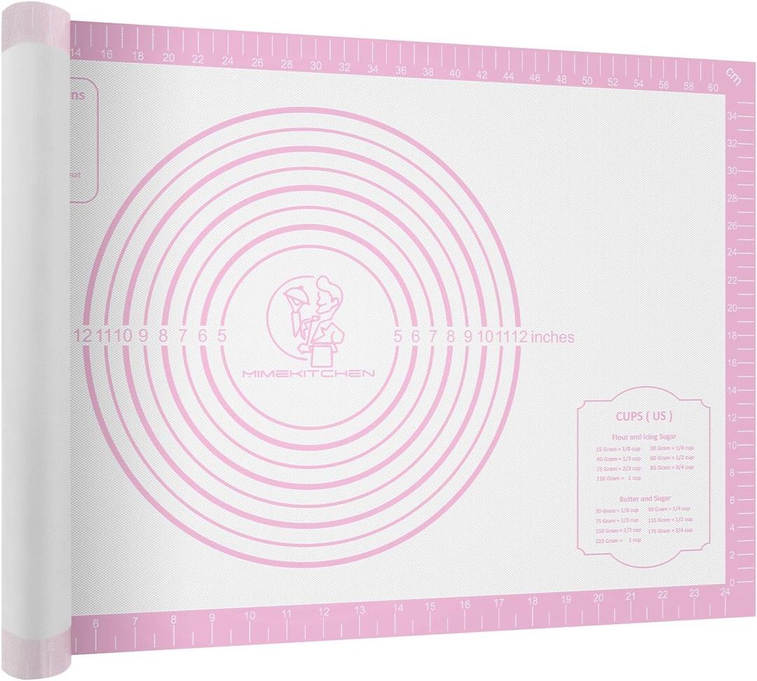 Non-stick Pastry Mat Extra Large with Measurements, Silicone Baking Mat, Kitchen Counter Mat, Dough Rolling Mat, Oven Liner, Fondant Mat, Pie Crust Mat Silicone Bread Mat (Pink)
