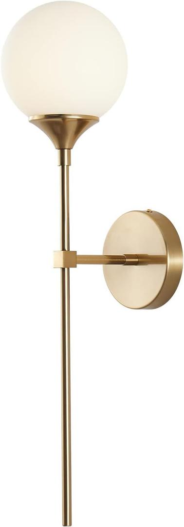 KCO Lighting Modern Milk Glass Wall Mounted Light Gold Long Sconces White Globe Wall Lamp Bathroom Bar Stairway Wall Light Fixture Brushed Brass Wall Sconce