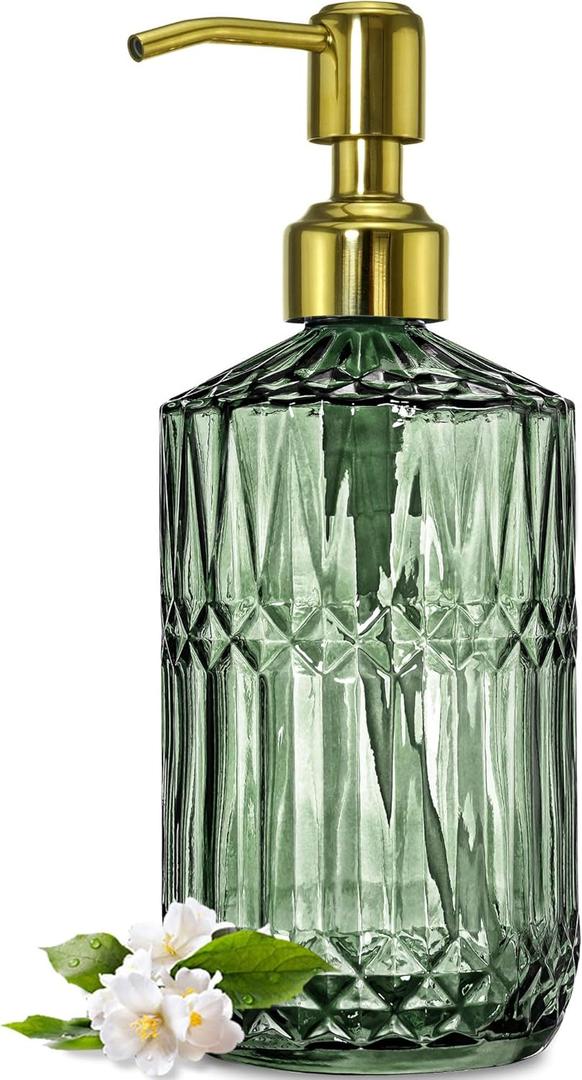 JASAI 18Oz Green Glass Soap Dispenser with Gold Rust Proof Pump, Refillable Kitchen soap Dispenser for Dish Soap, Soap Dispenser Bathroom for Hand soap, Lotion, Body Wash  (1Pack)