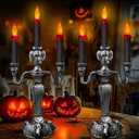 [ Extra Large ] 2 Pack Halloween Candelabra with LED Flame Less Candles Holder Battery Operated Flickering Lights Skull Candles for Halloween Decorations Indoor Home Table Party Haunted Mansion Decor