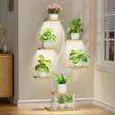 Plant Stand Indoor with Grow Lights, 7 Tiered Plant Shelf Indoor, 49" Corner Plant Stands for Indoor Plants, Metal Plant Flower Display Shelf, Tree-Shaped Plant Rack for Home, Patio, White