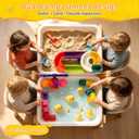 Sand and Water Table for Todders, Wooden Sensory Table with Waterproof Cover 2 Storage Bins Painting Acrylic Board,5 Markers Water Slide Track & Windmill Toys Indoor Outdoor Play Table