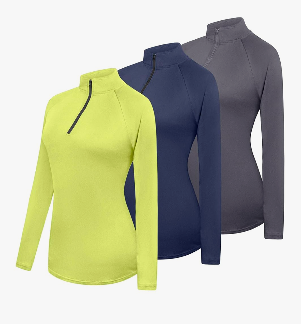 Real Essentials 3 Pack: Womens Dry-Fit Long Sleeve Quarter Zip & Full Zip Up Hoodie Workout Jacket L