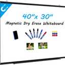 H-Qprobd 40"x30" Magnetic White Board Dry Erase Wall Mount Whiteboard - Office Home Classrooms White Board Hanging Writing Board with Black Aluminum Frame