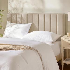 Hearth & Harbor Upholstered Queen Headboard - Easy Assemble Channel Stitched Headboard Queen Size - Wall Mounted Headboards with 3D Soundproof Wall Panels Peel & Stick Floating Headboards, Beige