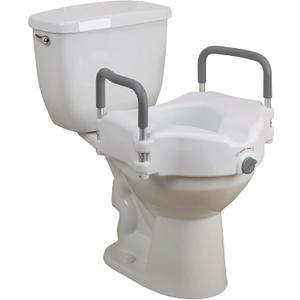 Drive Medical 2-in-1 Raised Toilet Seat with Removable Padded Arms - Elevated Bathroom Safety Support - Secure Locking Attachment - Easy Height Assistance - Durable Plastic Construction