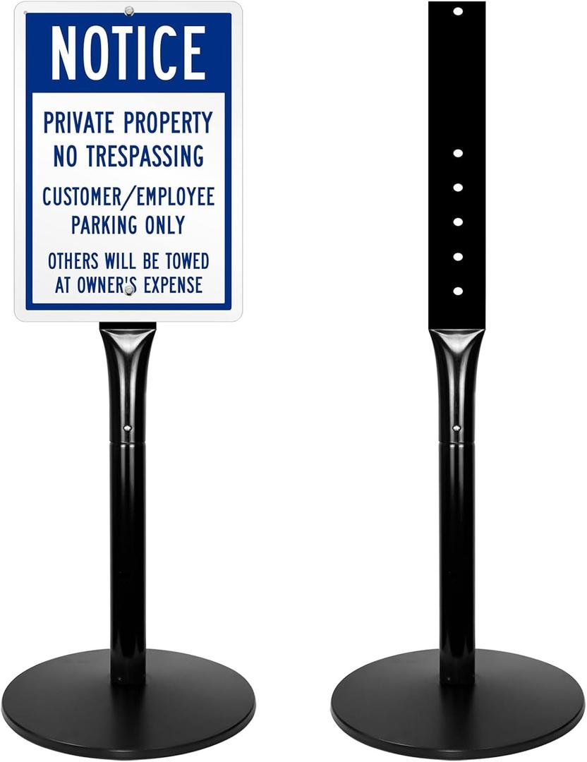 Mutualsign Parking Sign Post 49" Heavy Duty Cast Iron Parking Signs Stand, Movable Sign Stand for Hanging Signs, Black (20lbs, 2Packs)