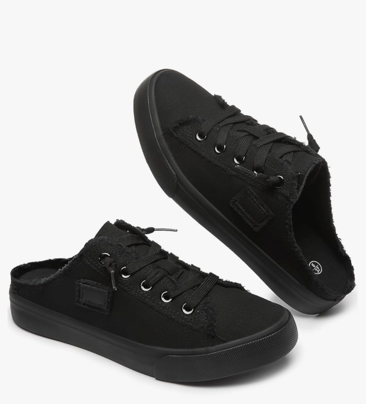 BENPAO Women's Slip on Sneakers Canvas Slip ons Shoes Fashion Comfortable Mules Womens  Non Slip Loafers Casual Backless Shoes Black  10