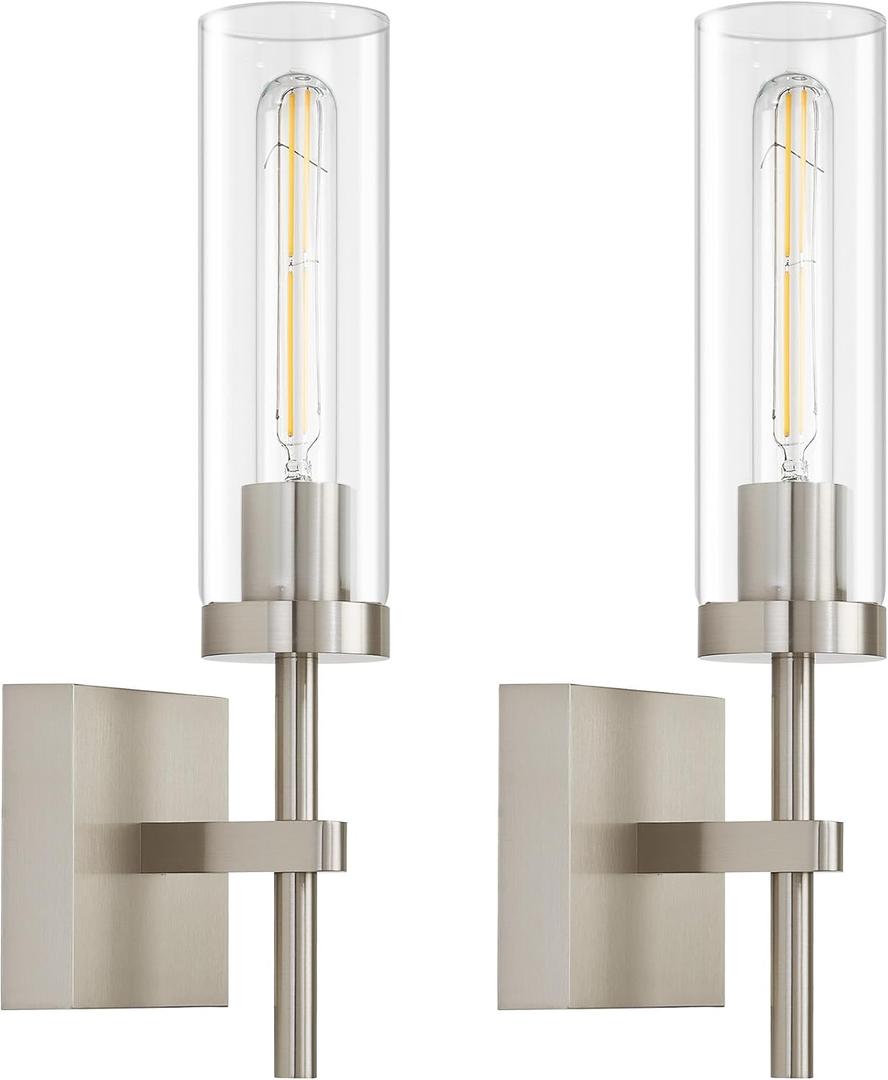 SANTOSTOCK Brushed Nickel Battery Operated Wall Sconces with Remote Control, Wireless Wall Sconce Set of 2, Rechargeable Cordless Wall Lights for Living Room Bathroom Hallway Entryway Stairwell, 3000K