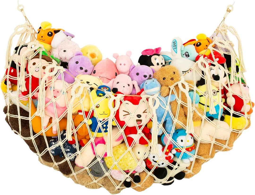 Stuffed Animal Net or Hammock XL for Flat Wall Mounted Handmade Macrame Toy Display Hanging Plush Toy Net for Stuff Animal Storage(Cream)