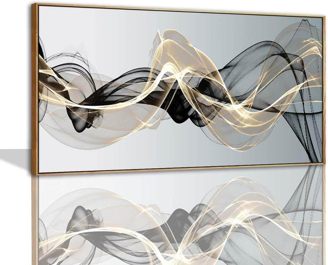 Abstract Wall Art for Living Room Black and Gold Bedroom Wall Decor Above Bed Modern Large Size Wooden Framed Artwork for Home Walls Abstract Pictures for Kitchen Bedroom Home Office 24x48inch