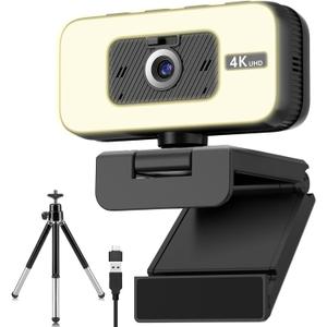 4K Webcam for Loptop, Web Camera with Light, AI PDAF AutoFocus, Zoom, Noise Canceling Microphone for PC Mac Streaming