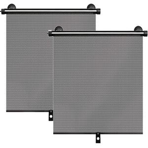 2 Pack Retractable Car Shades for Side Windows - Window Sun Shade for Car with Strong Suction Cups | Roller Shades UV Heat Block Sun Shade for Cars House Office Window (L:19.6"x19.6")