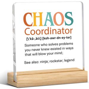 Chaos Coordinator Gifts Thank You Gifts for Worker Boss Chaos Coordinator Noun Acrylic Sign Plaque for Desk Home Office (Colorful 100)