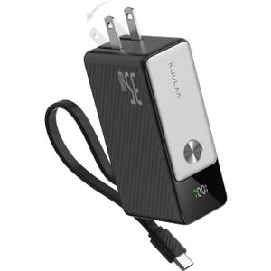 Kuulaa 35W Portable Charger with Built in Cable and AC Wall Plug, 5000 mAh Mini Power Bank, External Battery Pack for iPhone 16/15/14/13 Series, Samsung, iPad etc