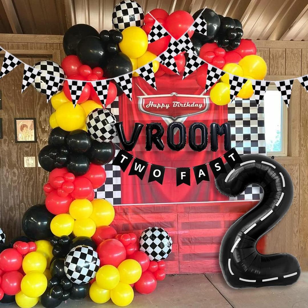 134pcs Race Car Balloon Birthday Party Supplies Decorations for Boys - Racing car Theme Party Supplies Happy Birthday Racecar Number Balloons Garland Kit Birthday Party (Arch, 2(TWO FAST))