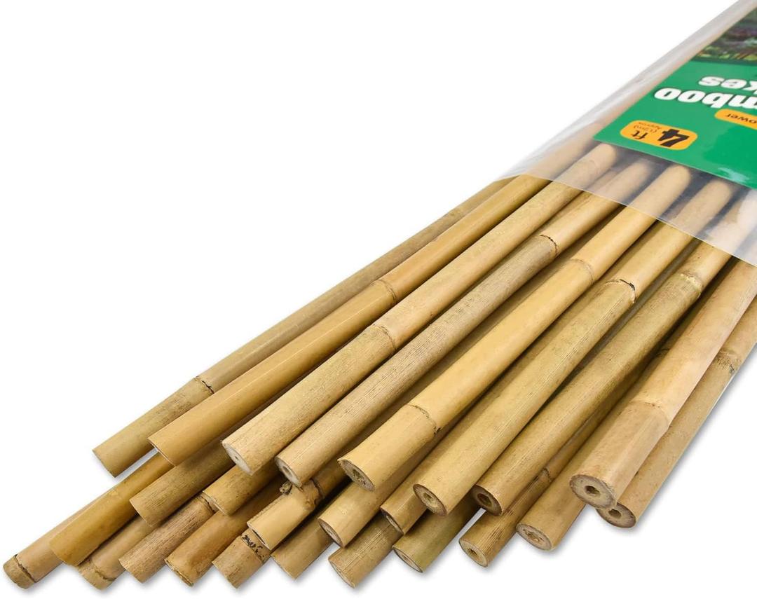 Jollybower 25pcs 1/2" D Thicker Heavy Duty Bamboo Stakes, 4FT Plant Stakes, Natural Garden Stakes for Tomato, Bean, Flowers,Trees Potted and Climbing Plant Support